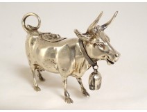 Small German solid silver cow bell cream jar 108.29gr late 19th century