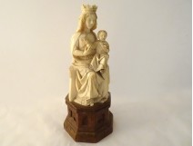 Virgin and Child crowned ivory carved Gothic Jesus bird XIXth