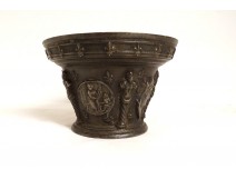 Brass apothecary mortar Hercule doe Caryatids Puy-en-Velay XVIIth