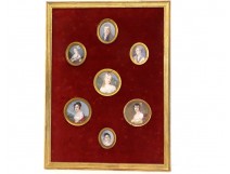 Frame 7 painted miniatures portraits gentleman women Empire XIXth century