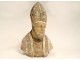 Statue bust bishop Saint miter Limousin wood carved polychrome XVIIIth