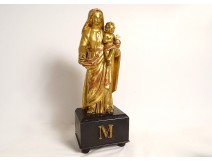Sculpture Virgin and Child Jesus gilded wood blackened wood XIXth century