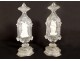 Pair of crystal-ceramic oratory ornaments Virgin Child Christ cross XIXth