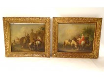 Pair HSP paintings halt riders characters French School XVIII