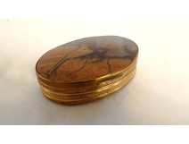 Small oval box agate pomponne gilded metal XIXth century