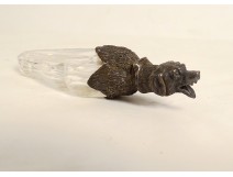 Crystal salt bottle carved in solid silver dog head XIXth century