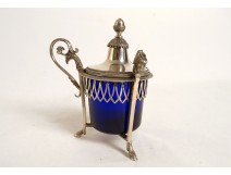 Solid silver mustard pot Coq Paris eagle heads 129gr late 18th early 19th century