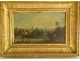 HST orientalist painting landscape palm trees characters golden frame XIX