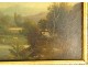 HST orientalist painting landscape palm trees characters golden frame XIX