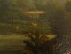 HST orientalist painting landscape palm trees characters golden frame XIX