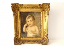 HST painting portrait young child gilded stucco frame late 18th early 19th century