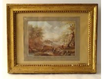 Gouache landscape Italy Poussin school Galerie Doria Rome Montpetit 1806 XIXth