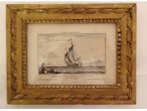 Marine engraving boat Gabare casting off Pierre Ozanne Paris late 18th century