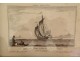 Marine engraving boat Gabare casting off Pierre Ozanne Paris late 18th century