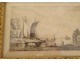 Nautical engraving boats ships boats landscape characters XIXth century