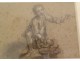 Drawing portrait man frock coat wine bottles XVIIIth century