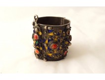 Silver hinged bracelet with enamels Algeria Kabyle Maghreb Berber Morocco XXth