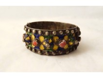 Silver hinged bracelet with enamels Algeria Kabyle Maghreb Berber Morocco XXth