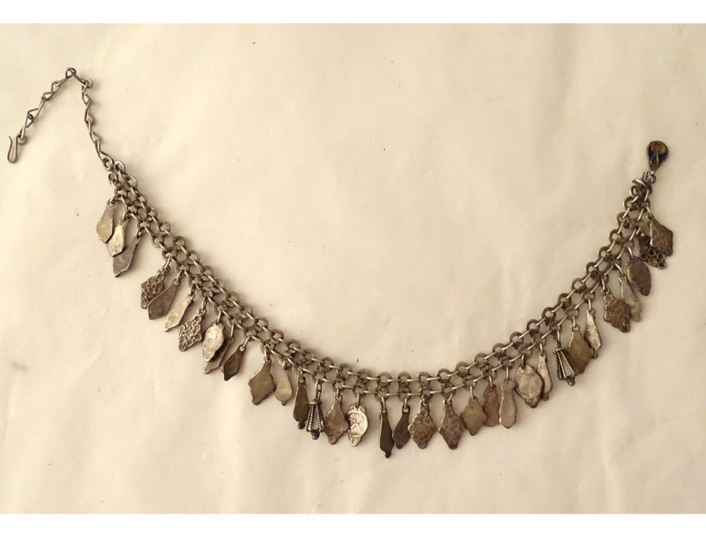 Collier Ras Du Cou Berbère Ethnique - Argent Massif émaillé Polychrome Et Cabochons