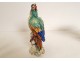 2 polychrome German porcelain parrots flowers late 19th early 20th century