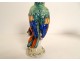 2 polychrome German porcelain parrots flowers late 19th early 20th century