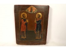 Russian Orthodox icon HSP Saints Côme Damien Cosmas Damian late 18th century