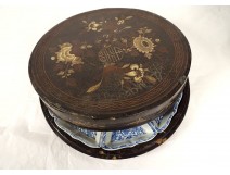 Lacquered wood box porcelain hors d&#39;oeuvre service China NapIII XIXth