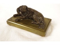 Sculpture gilt bronze paperweight dog lying spaniel XIXth century