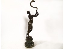 Bronze sculpture naked woman Eve snake Garden Eden Van Den Bossche XIXth