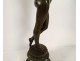 Bronze sculpture naked woman Eve snake Garden Eden Van Den Bossche XIXth