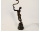 Bronze sculpture naked woman Eve snake Garden Eden Van Den Bossche XIXth