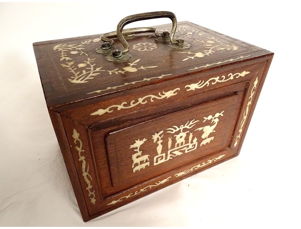 Jeu De Mahjong Ancien Chinois - Tuiles En Bambou Et Bois - Boîte De Rangement Incluse