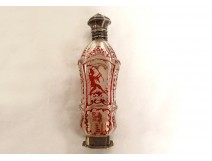 Bohemian crystal salt bottle carved Chinese character solid silver XIXth