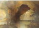 HST landscape painting Italian school characters waterfall frame stuccoed XIXth