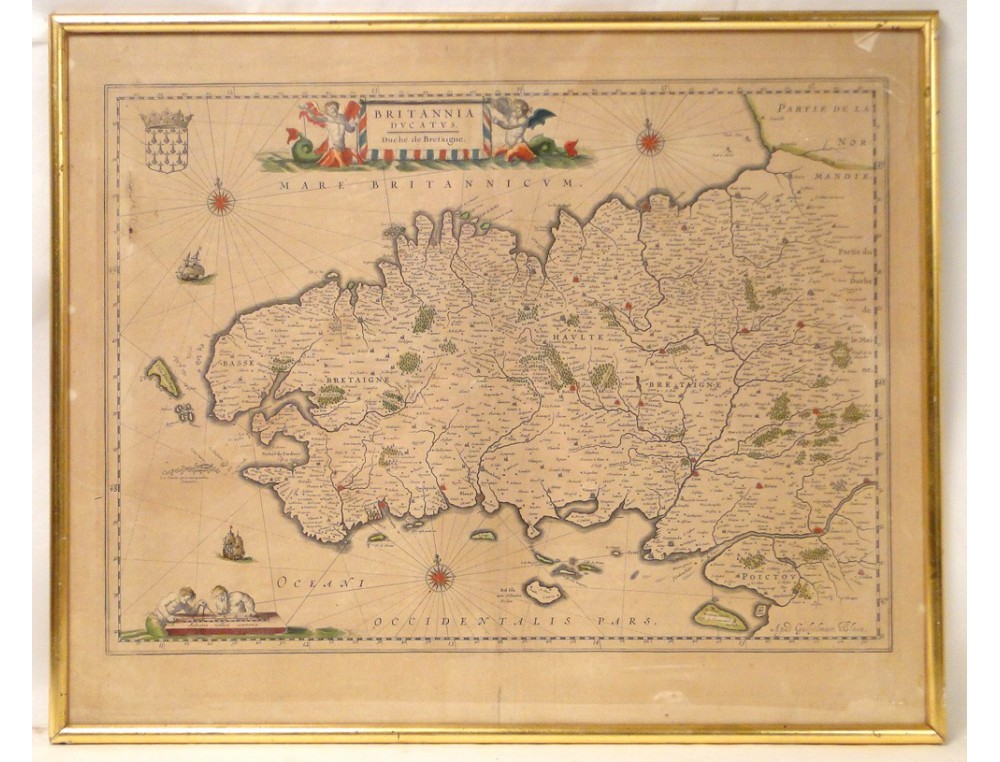 carte ancienne duché de Bretagne poster couleur sépia taille standard à encadrer 