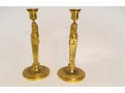 Pair gilt bronze candlesticks caryatids pharaohs Return Egypt Empire XIXth