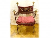 Curule armchair wrought iron bronze Italy tapestry Haute Epoque XVIth century