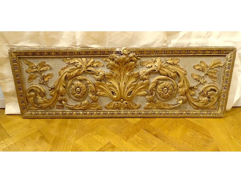 Large decorative panel carved polychrome gilded oak acanthus XVIII