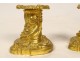 Paire petits bougeoirs flambeaux bronze doré feuillage XIXème siècle