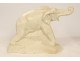 Sculpture éléphant céramique blanche craquelée signée Dolly Art Déco XXè