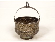 Small Setla hammam bowl, solid silver, Tunisian design, floral and foliage pattern, 156g, 19th century