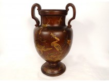 Grand vase céramique Toul Bellevue Auguste Majorelle japonisant hérons XIXè