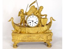 Pendulum Travel Love Time swans gilded bronze att. Boizot I Empire 19th