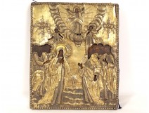 Icône orthodoxe russe Moscou argent Ascension Christ Vierge apôtres XVIIIè