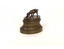 Encrier bronze chien de chasse lièvre sculpture XIXème siècle