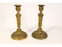 Paire bougeoirs Louis XVI bronze doré flambeaux candlesticks XVIIIè siècle