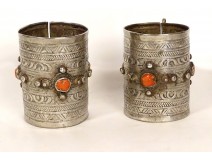 Paire bracelets de cheville Khalkhal Kabylie Algérie argent corail XIXème