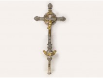 Processional cross in gold silver bronze Christ 19th