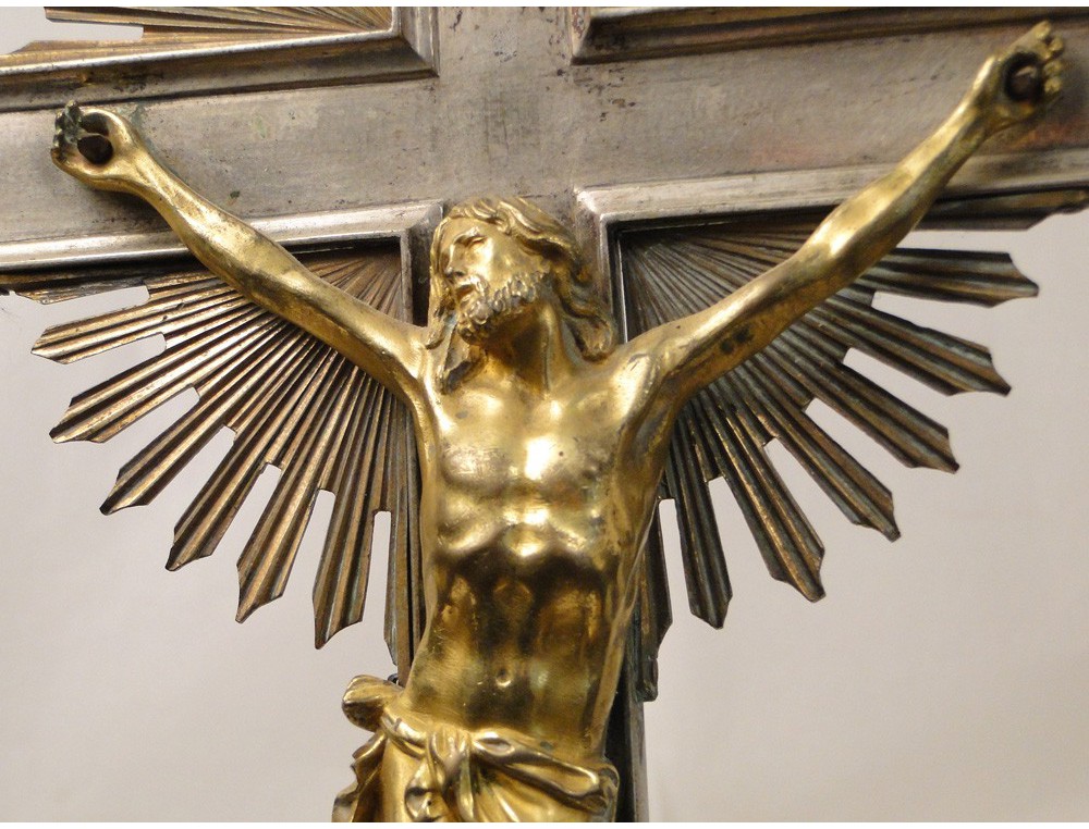 Grand Pendentif Croix Jésus En Bronze époque Art Déco - Années 1930, Bijou Vintage