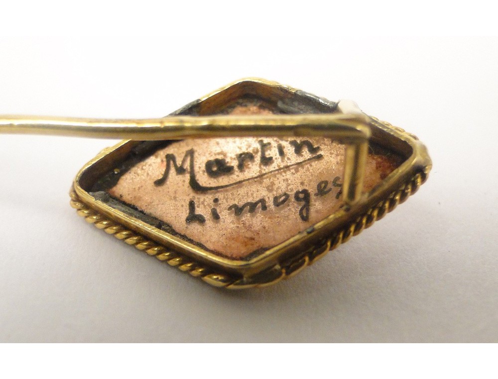 Épingle à Chapeau Or 18 Carats Limoges 19ème Siècle - Médaillon Miniature, Bon état